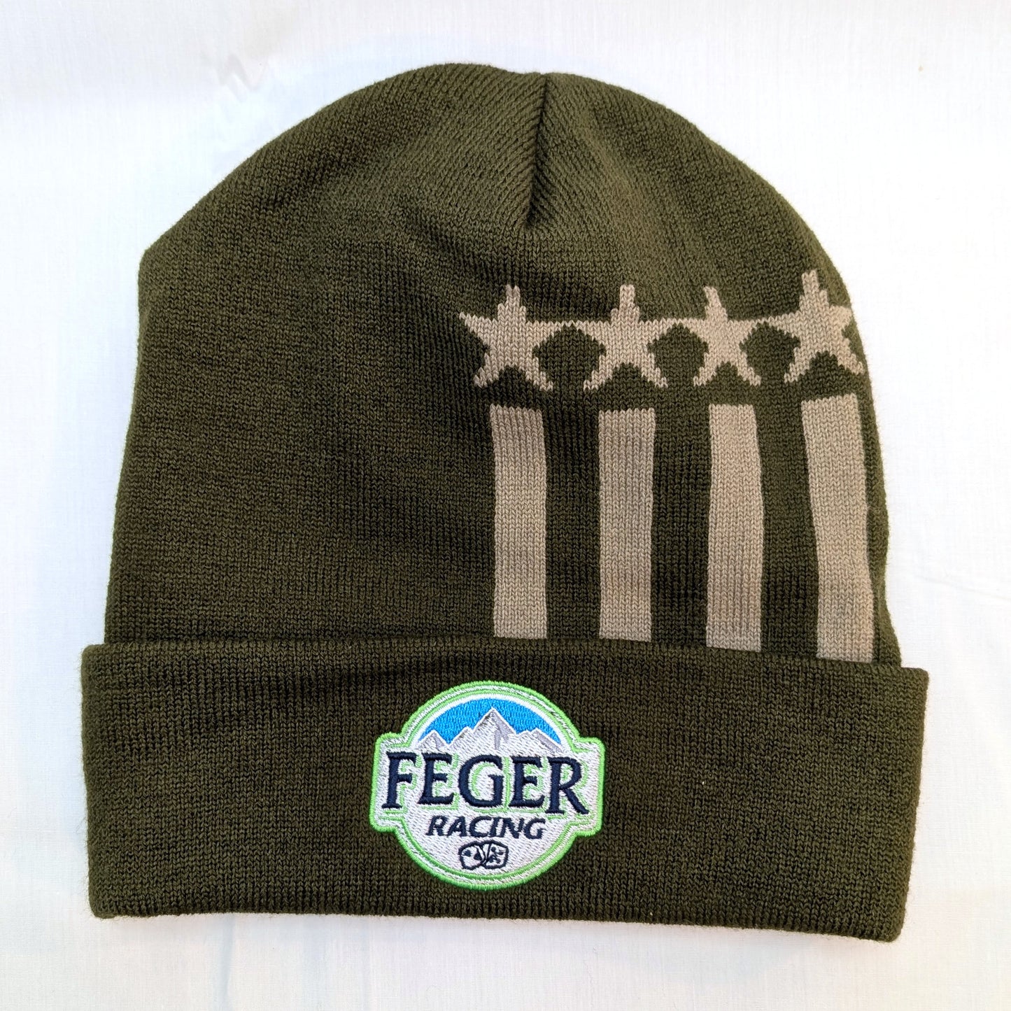 Victory Beer Flag Olive Beanie with stars and bars.