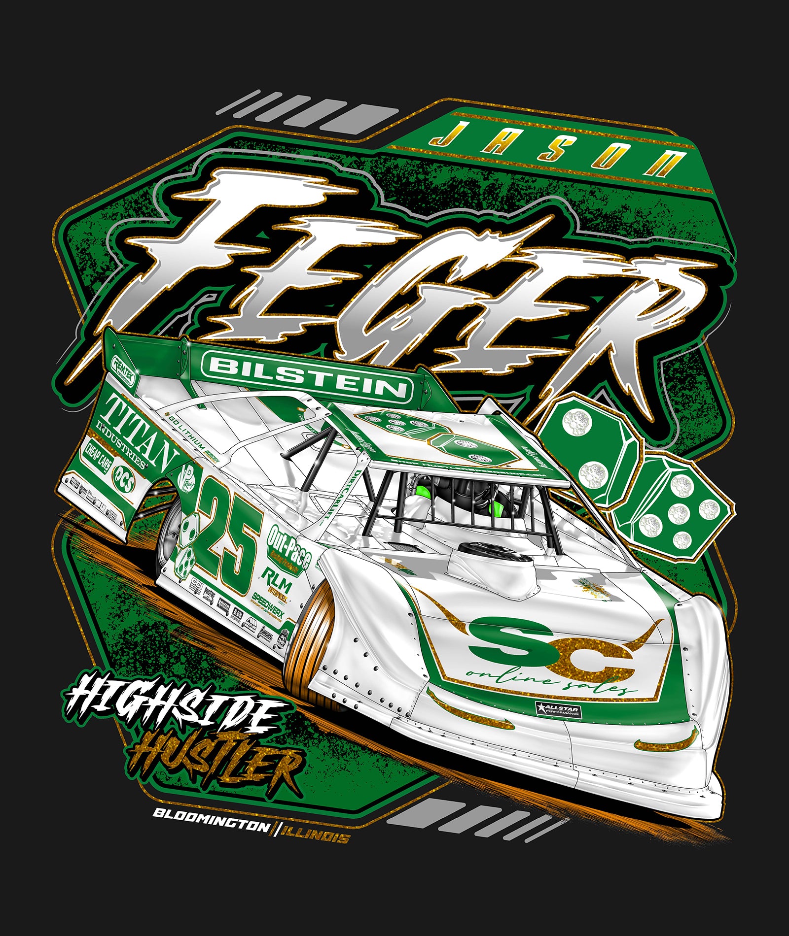 Jason Feger's dirt late model Neon Rush t-shirt – Hustler Speedshop